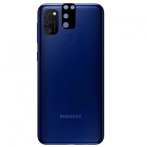 KNY Samsung Galaxy M21 İçin Full Yapışan 3D Kamera Cam Koruyucusu Siyah Siyah