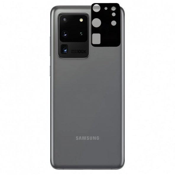 KNY Samsung Galaxy S20 Ultra İçin Full Yapışan 3D Kamera Cam Koruyucusu Siyah Siyah