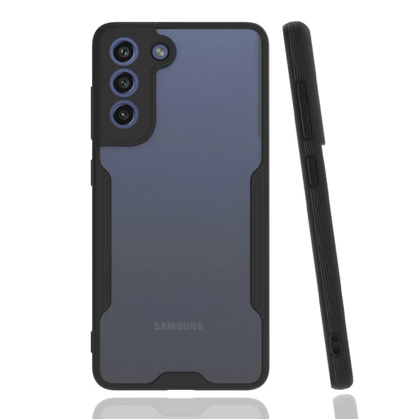 KNY Samsung Galaxy S21 FE Kılıf Silikon Kenarlı Buzlu Kamera Korumalı Parfe Kapak Siyah