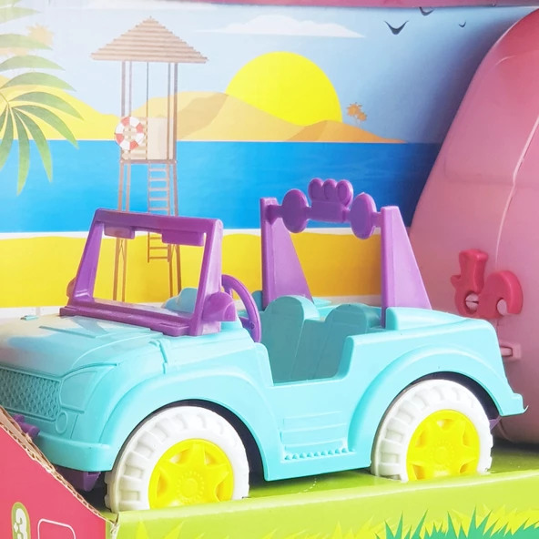 Oyuncak Karavan Seti 2 Adet Bebek 2 Adet Pet Hayvan Mavi - 7