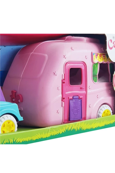 Oyuncak Karavan Seti 2 Adet Bebek 2 Adet Pet Hayvan Pembe - 4