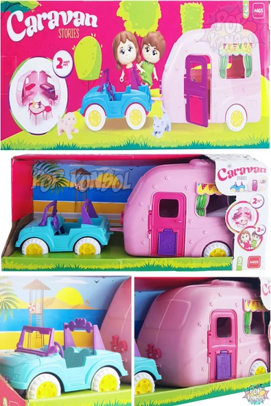 Oyuncak Karavan Seti 2 Adet Bebek 2 Adet Pet Hayvan Pembe