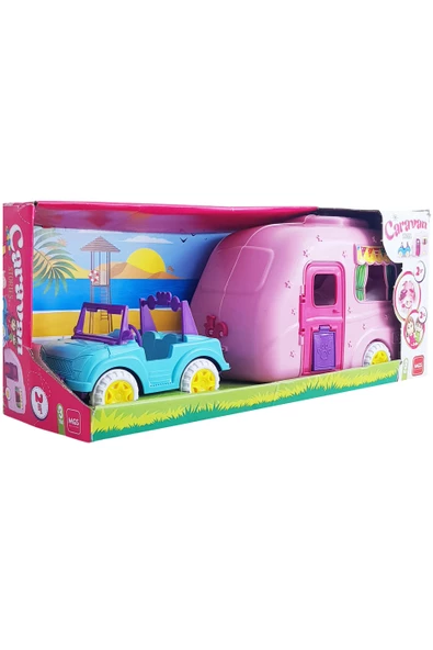 Oyuncak Karavan Seti 2 Adet Bebek 2 Adet Pet Hayvan Pembe - 3