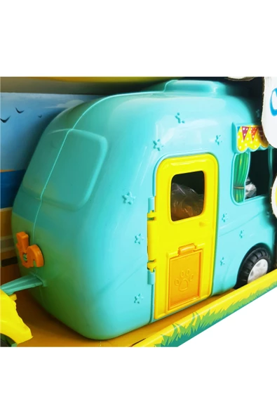 Oyuncak Karavan Seti 2 Adet Bebek 2 Adet Pet Hayvan Mavi - 9