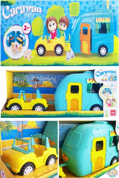 Oyuncak Karavan Seti 2 Adet Bebek 2 Adet Pet Hayvan Mavi - 6