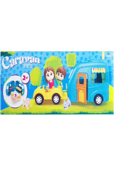 Oyuncak Karavan Seti 2 Adet Bebek 2 Adet Pet Hayvan Mavi - 10
