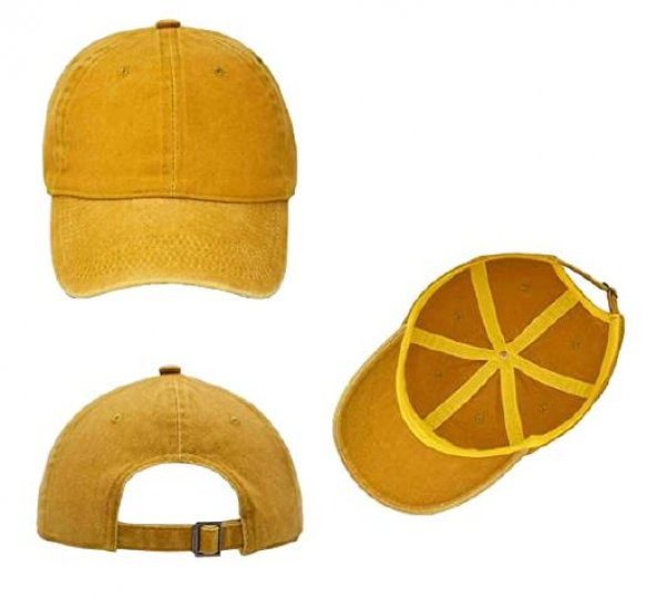 Perlotus Pamuklu Eskitme 3lü Şapka Kombini Siyah Sarı Turuncu - 6