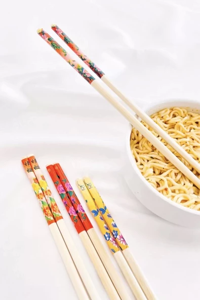 Bambu Chopstick Çubuk Yemek Çubuğu Yıkanabilir Tekrar Kullanılabilir (10 Çift- 20 Adet ) - 5