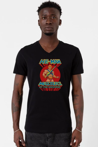 He Man Masters Of The Universe Siyah Erkek V yaka Tshirt