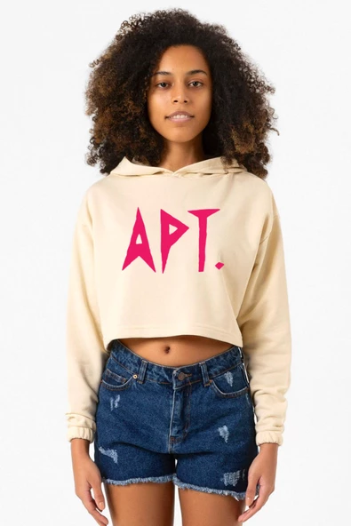 Blackpink Apt Bej Kadın Crop Kapşonlu ürün görseli