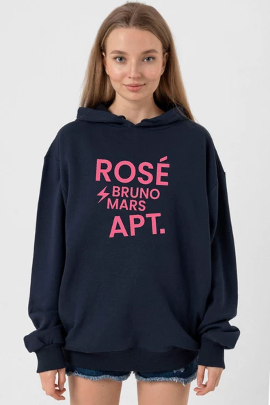 BLACKPINK ROSE BRUNO MARS APT Lacivert Kadın 3ip Kapşonlu
