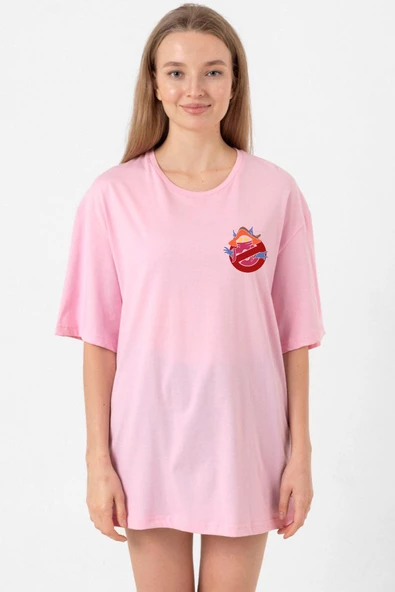 He Man Ghostmasters Logo Pembe Kadın Oversize Tshirt ürün görseli 1