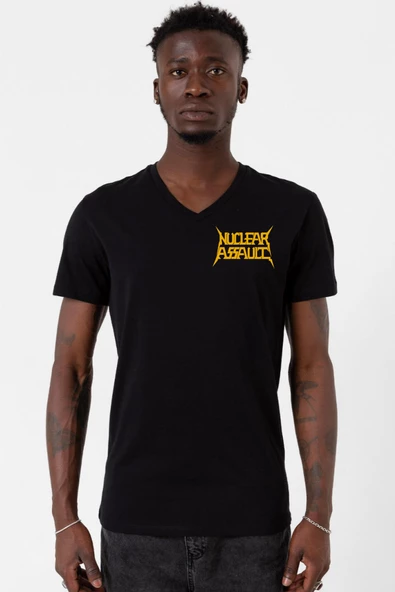 Nuclear Assault Lettern Siyah Erkek V yaka Tshirt - 2