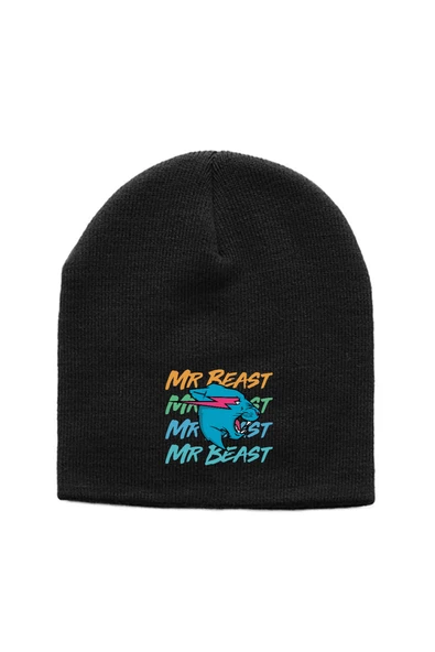 Mr Beast Lettern Siyah Örme Bere