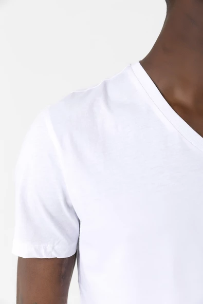 Suriye Yeni Bayrak Beyaz Erkek V yaka Tshirt - 4