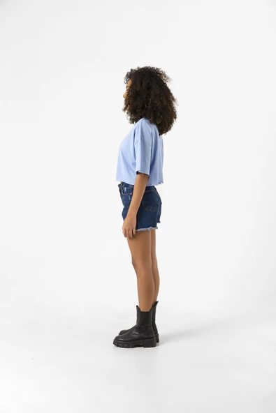 Suriye Yeni Bayrak Bebe Mavi Kadın Crop Tshirt - 3