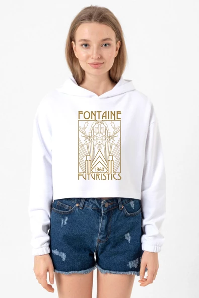 Bioshock Fontaine Futuristics Beyaz Optik Kadın Crop Kapşonlu ürün görseli
