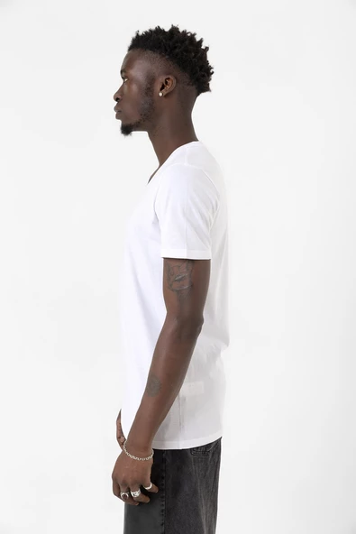 Suriye Yeni Bayrak Beyaz Erkek V yaka Tshirt - 2