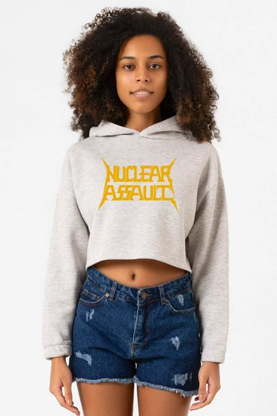 Nuclear Assault Lettern Grimelanj Kadın Crop Kapşonlu ürün görseli