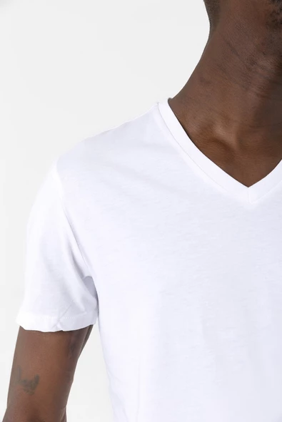 Suriye Yeni Bayrak Beyaz Erkek V yaka Tshirt - 5