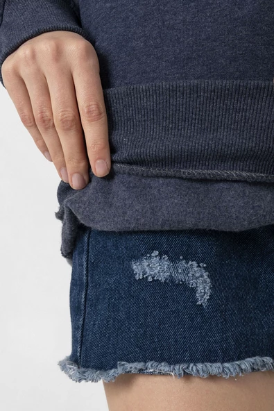 Mr Beast Lettern İndigo Kadın 2ip Sweatshirt - Resim 5