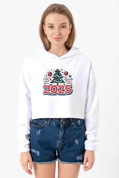 Happy New Year 2025 Essential Beyaz Optik Kadın Crop Kapşonlu ürün görseli