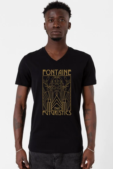 Bioshock Fontaine Futuristics Siyah Erkek V yaka Tshirt - 2