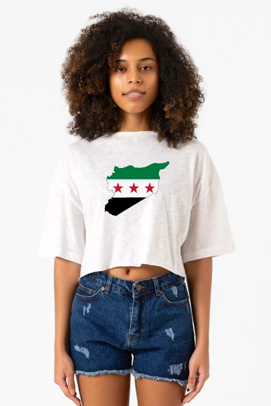 Beyaz Kırçıllı Kadın Crop Tshirt