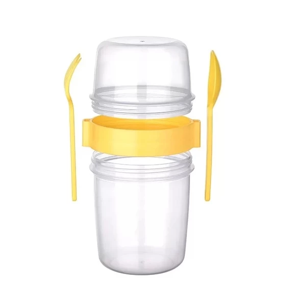 Çift Hazneli - Çatal Kaşıklı Portatif Müsli -atıştırmalık Kabı 650 Ml - 3