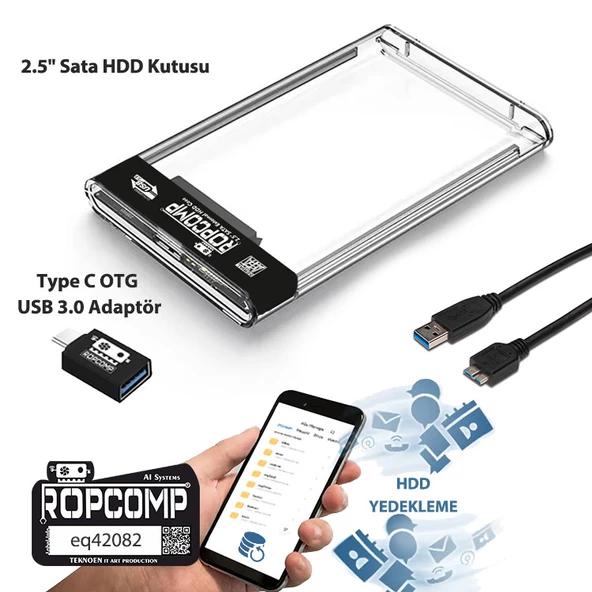 Ropcomp 2.5" Sata HDD Kutusu Telefon Yedekleme Type C OTG USB