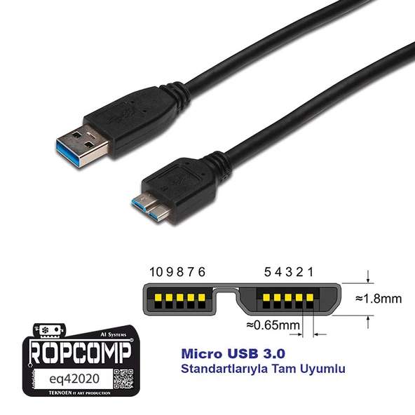 Ropcomp USB Micro-B Superspeed Data Kablosu USB 3.0 - 2