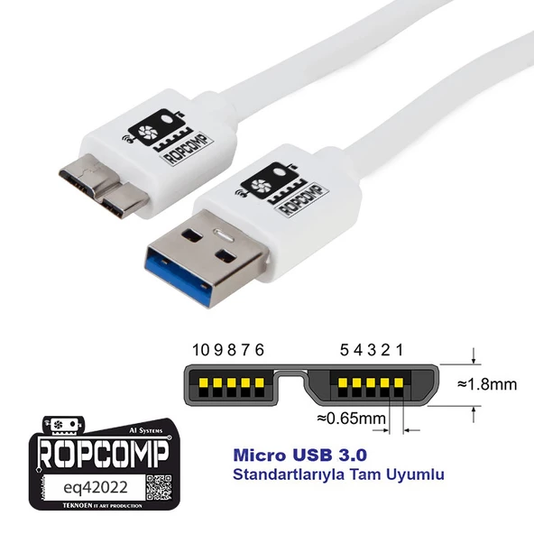 Ropcomp USB Micro-B Superspeed Data Kablosu USB 3.0 - 2