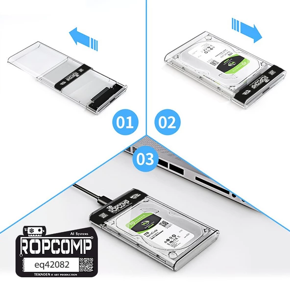 Ropcomp 2.5" Sata HDD Kutusu Telefon Yedekleme Type C OTG USB - 3