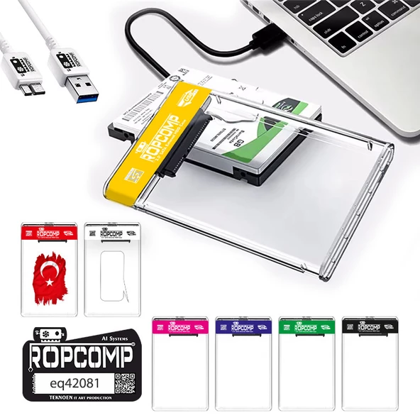 Ropcomp 2.5" USB 3.0 Sata Harici Harddisk Kutusu Şeffaf - 2