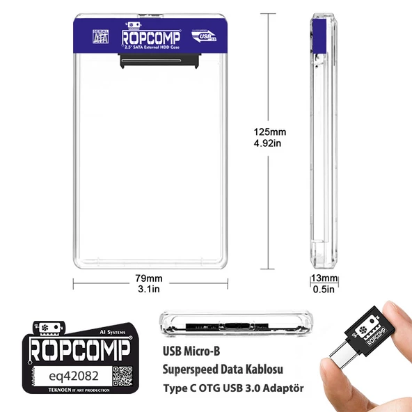 Ropcomp 2.5" Sata HDD Kutusu Telefon Yedekleme Type C OTG USB - 4