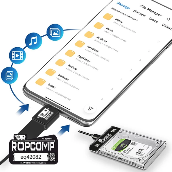 Ropcomp 2.5" Sata HDD Kutusu Telefon Yedekleme Type C OTG USB - 5