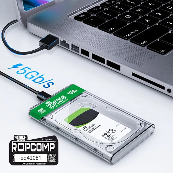 Ropcomp 2.5" USB 3.0 Sata Harici Harddisk Kutusu Şeffaf - 5
