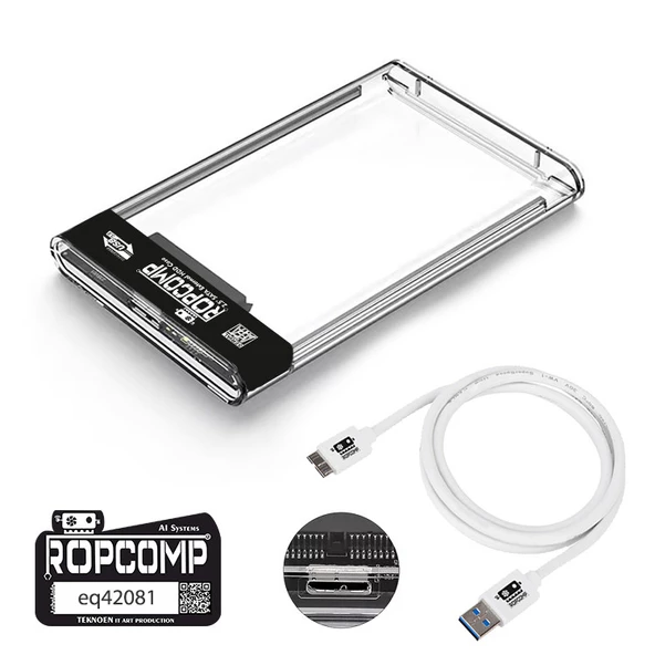 Ropcomp 2.5" USB 3.0 Sata Harici Harddisk Kutusu Şeffaf