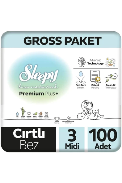 Sleepy Bio Natural Bebek Bezi Gross Paket 3 Beden 4-9 Kg 100 Adet