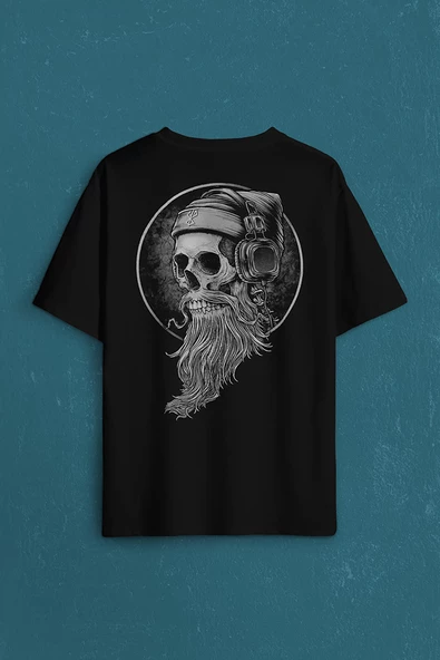 Skull Kuru Kafa Kulaklık Listen Music Baskılı Oversize Tişört Unisex T-Shirt