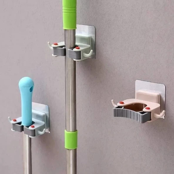 3 Adet Askılı Yapışkanlı Sap Tutucu Banyo Düzenleyici Askı  Mop Paspas Fırça Sapı Tutucu - 2