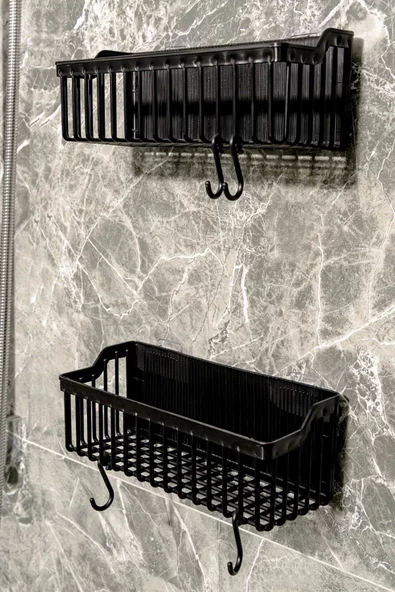 2 Li Plastik Yapışkanlı Askılı Mutfak- Banyo Rafı Düzenleyici Duş Şampuanlık - 2