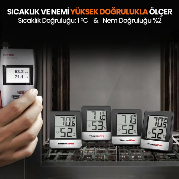 ThermoPro TP49B Mini Iç Mekan Dijital Sıcaklık ve Nem Ölçer Termometre 3 Adet - 6