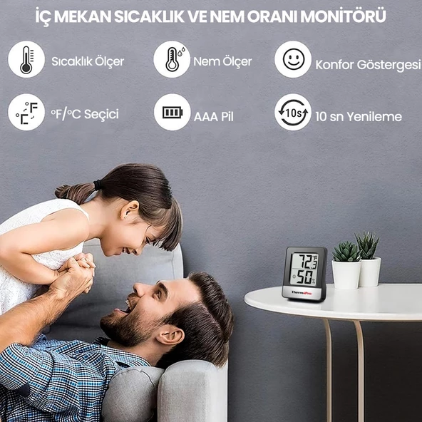 ThermoPro TP49B Mini Iç Mekan Dijital Sıcaklık ve Nem Ölçer Termometre 3 Adet - 2