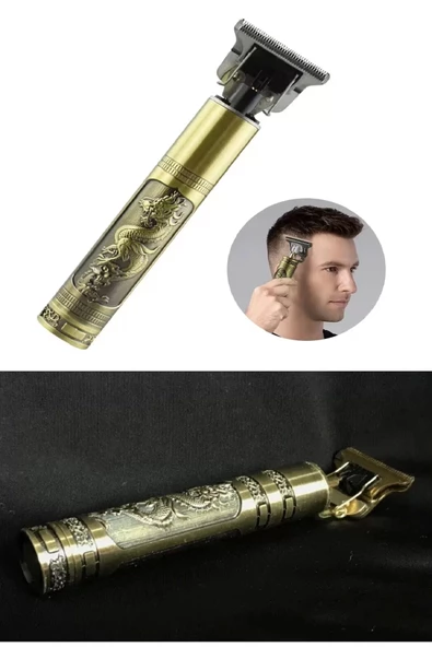 Gold Uçlu Vintage  Şarjlı Traş Makinesi Saç Sakal Ense Çizim Vucüt Kılı Tıraş Makinası - 5