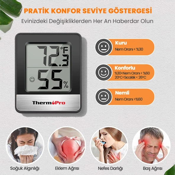 ThermoPro TP49B Mini Iç Mekan Dijital Sıcaklık ve Nem Ölçer Termometre 3 Adet - 4