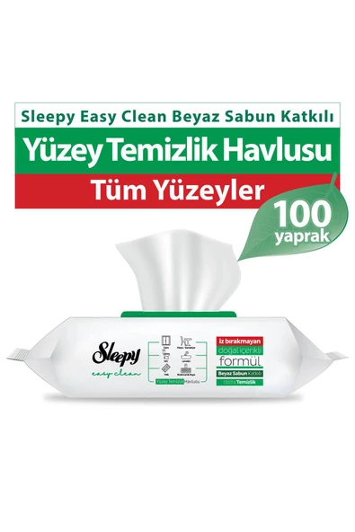 Sleepy Easy Clean Beyaz Sabun Katkılı Yüzey Temizlik Havlusu 100 Adet