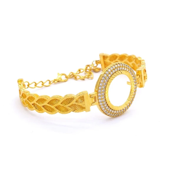 Yarımlı Çerçeve Bileklik Altın Kaplama Taşlı Lazerli Kelepçe BLZ-294 - Resim 3
