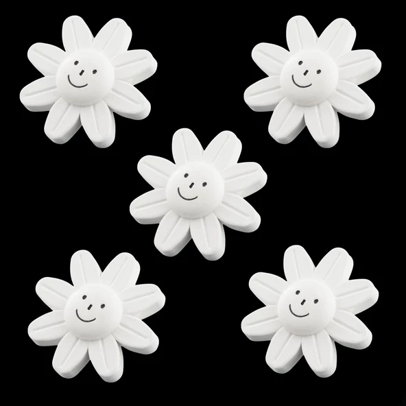 Mobilya Plastik Papatya Gülücüklü Beyaz Renk Çoçuk Odası Dolabı Kapak Kulpu Çekmece Kulbu 5 ADET ürün görseli