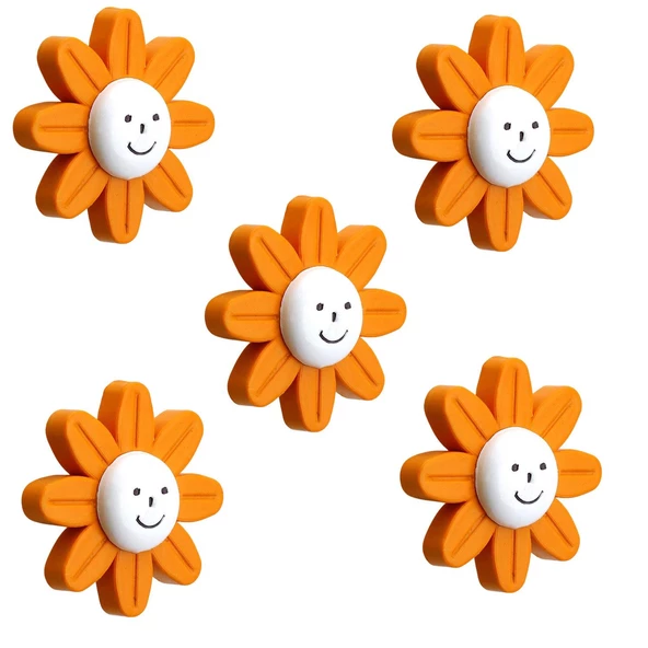 Mobilya Plastik Papatya Kulp Turuncu Çoçuk Odası Kız Erkek Dolap Kapak Kulpu Çekmece Kulbu 5 ADET ürün görseli